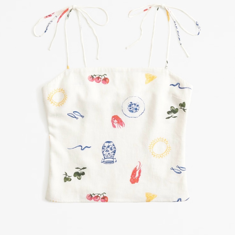 Linen-Blend Tie-Strap Set Top